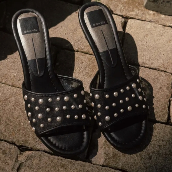 Dolce Vita Meeza Pearl Elegant Blk W/ White Faux Pearl Detail Women's Heels NIB - Picture 9 of 16